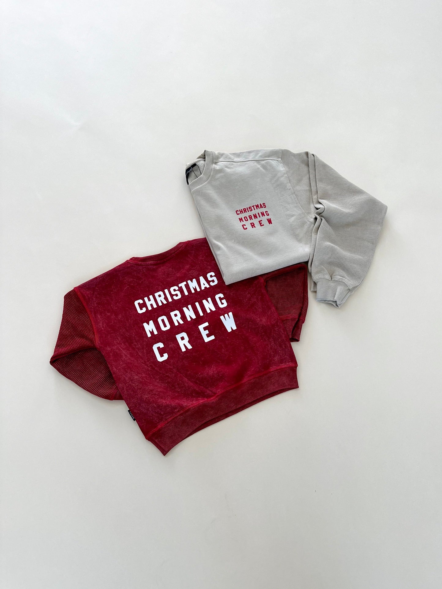 Adult Christmas Morning Crew Waffle Sleeve Crewneck - Oat