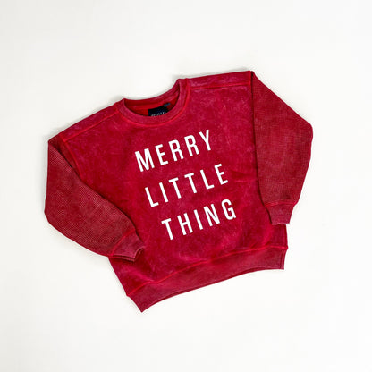 Merry Little Thing Child Waffle Sleeve Crewneck- 3 Colors