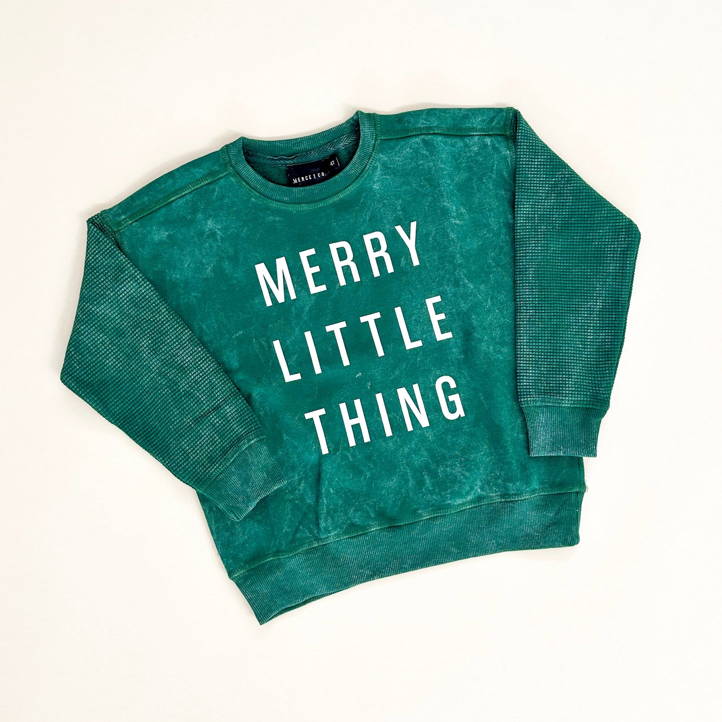 Merry Little Thing Child Waffle Sleeve Crewneck- 3 Colors