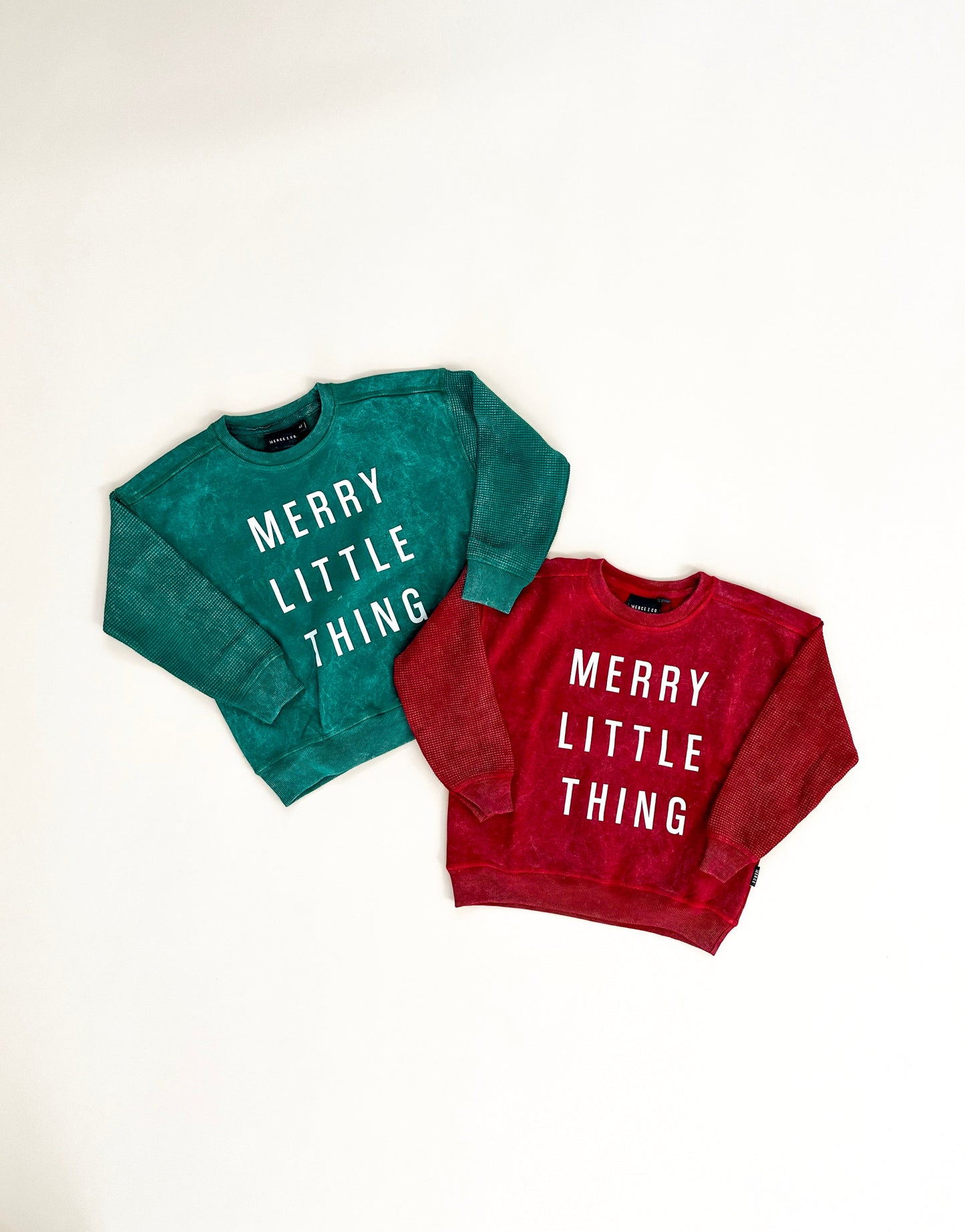 Merry Little Thing Child Waffle Sleeve Crewneck- 3 Colors