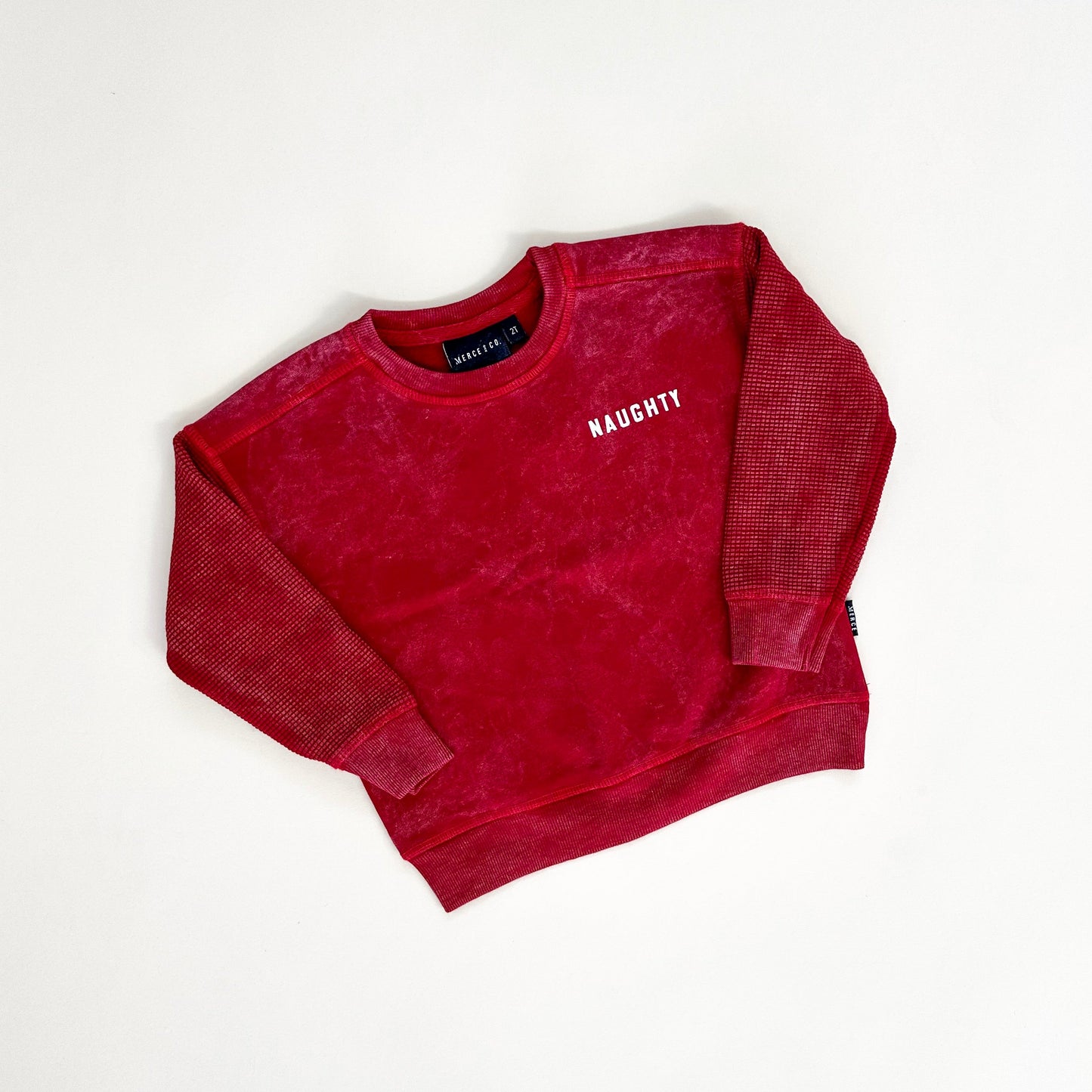 "Naughty" Waffle Sleeve Crewneck- 2 Colors