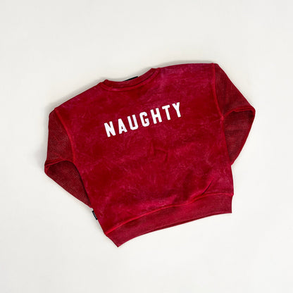 "Naughty" Waffle Sleeve Crewneck- 2 Colors