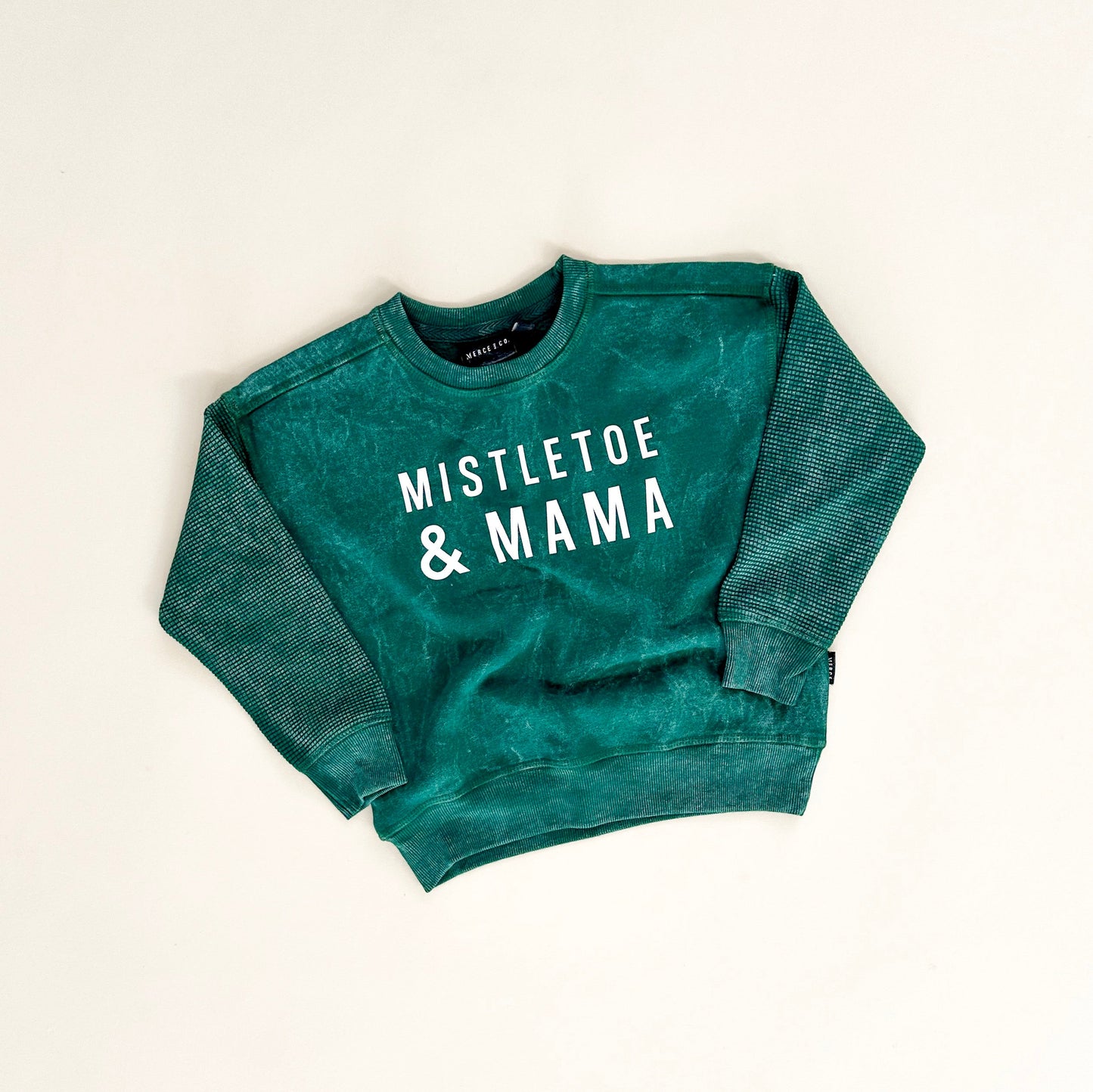 Mistletoe & Mama Waffle Sleeve Crewneck- 2 Colors