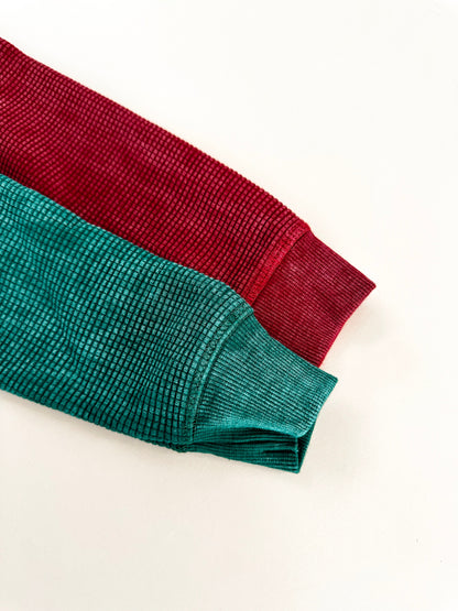 Mistletoe & Mama Waffle Sleeve Crewneck- 2 Colors