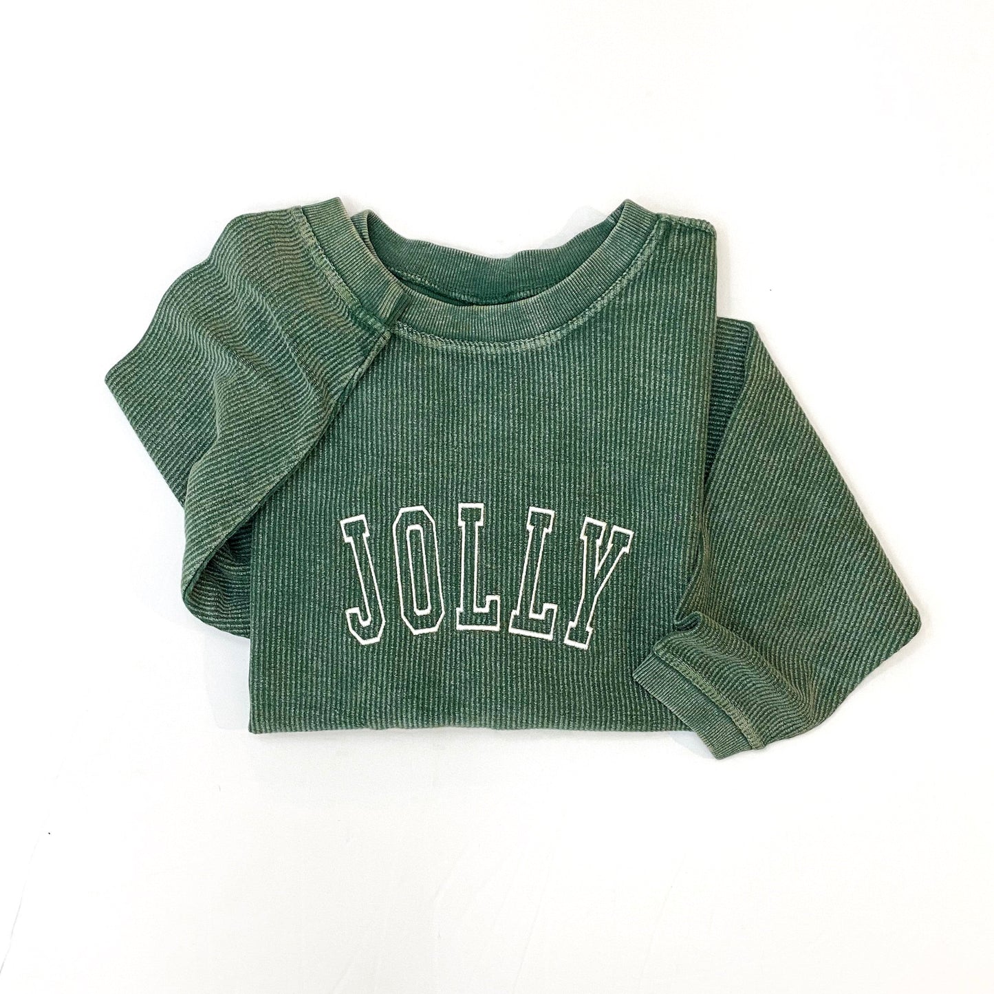 Jolly Outline Embroidered Corded Crewneck - Green
