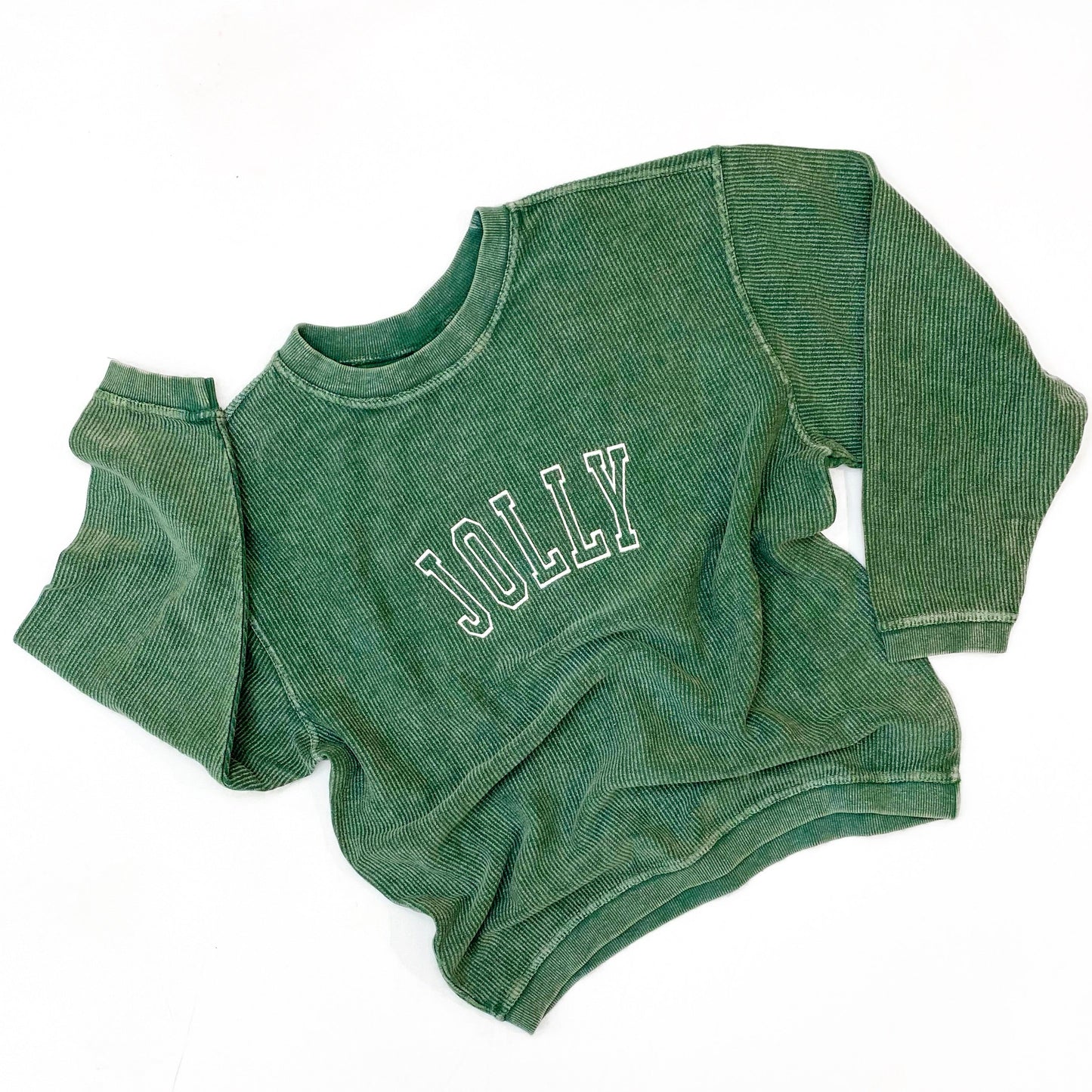 Jolly Outline Embroidered Corded Crewneck - Green