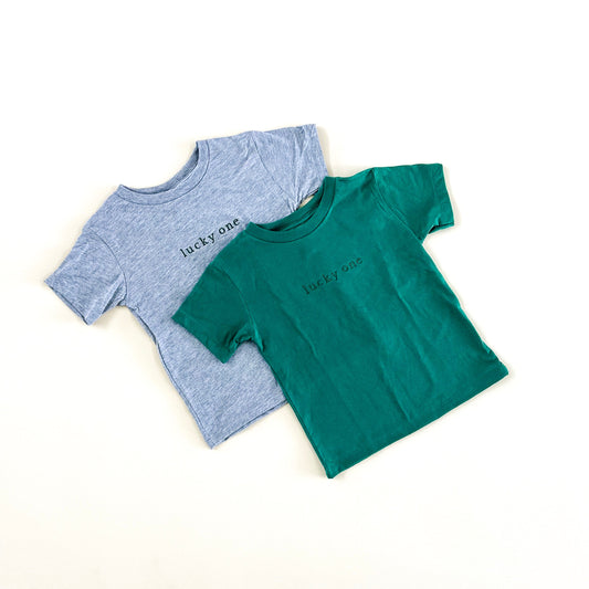 Lucky One Embroidered Child Tee - Green Thread
