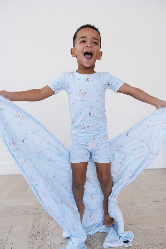 Blue Flurry Ribbed 2-Piece Biker Short Pajama Set
