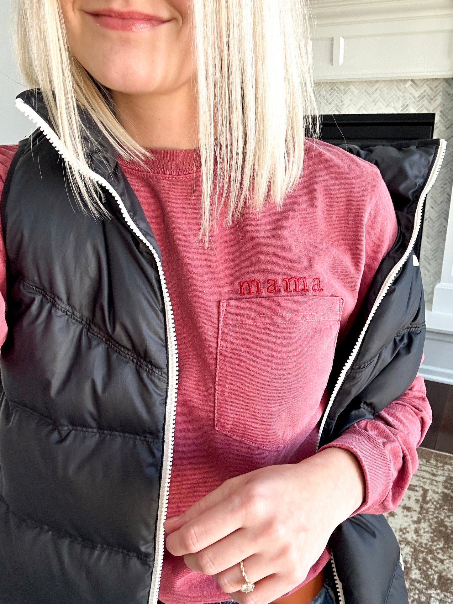 Mama Tonal Long Sleeve Pocket Tee