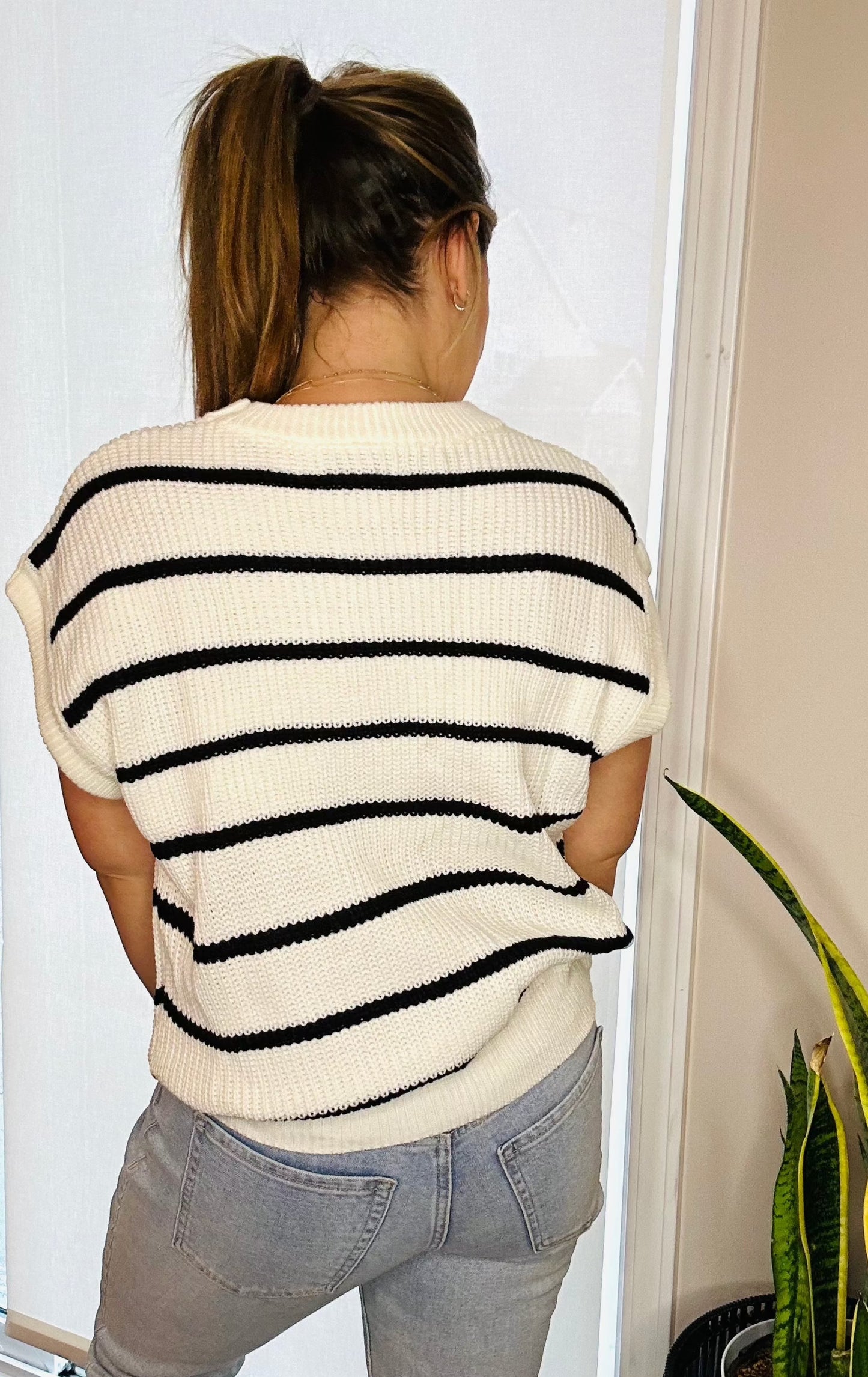 Josie Striped Sweater- White (Size XL)