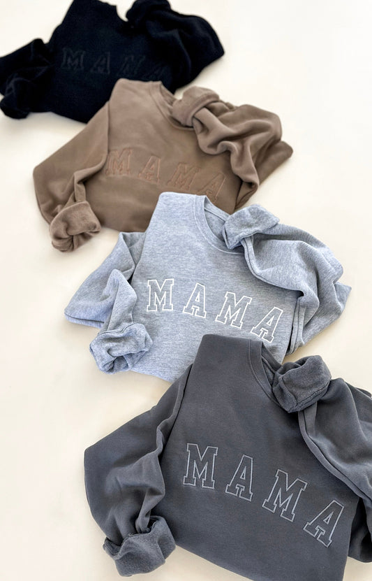 Mama Varsity Embroidered Crewneck Sweatshirt - Neutrals