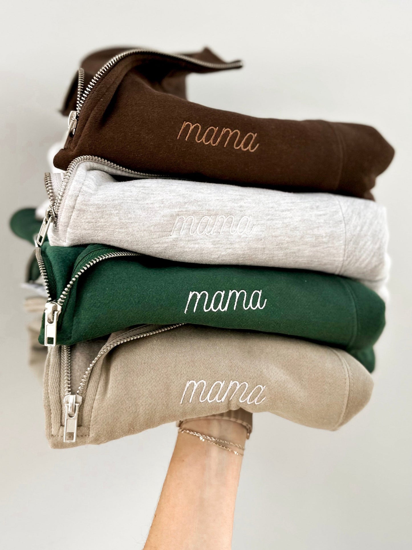 Mama Embroidered Cursive Quarter Zip