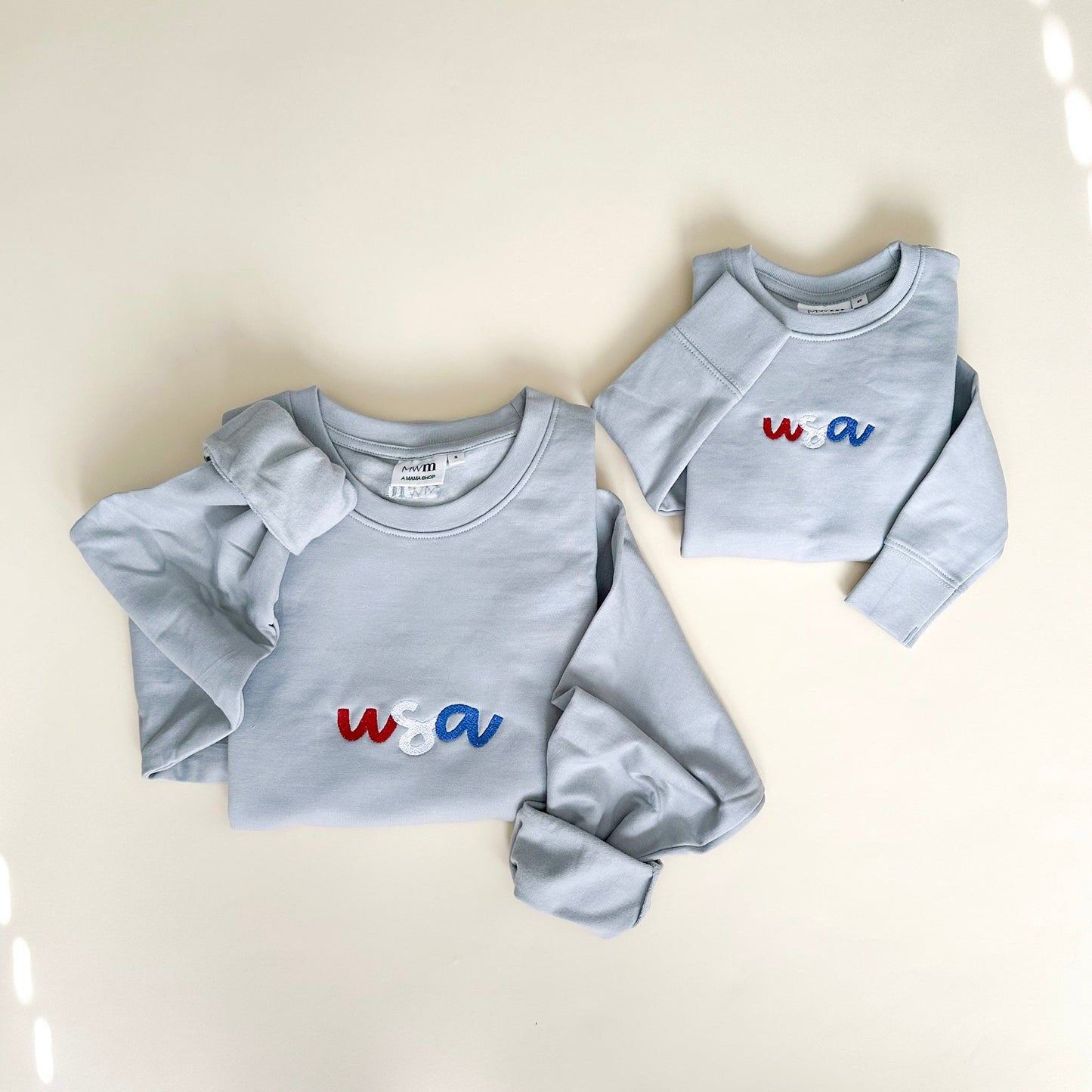 USA Cursive Embroidered Adult Crewneck - Fog