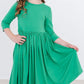 Kelly Green 3/4 Sleeve Pocket Twirl Dress