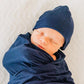 Swaddle Blanket and Hat Set - Navy Blue