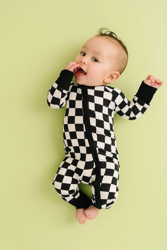 Checkered Bamboo Zippy- Black