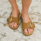 Lizzy Slip On Buckle Strap Sandal in Tan