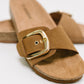 Lizzy Slip On Buckle Strap Sandal in Tan