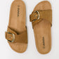 Lizzy Slip On Buckle Strap Sandal in Tan