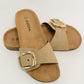 Lizzy Slip on Buckle Strap Sandal in Taupe