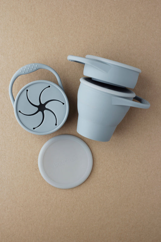 Foldable Silicone Snack Cup - Silver Blue
