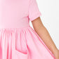 Bubblegum Pink Short Sleeve Pocket Twirl Dress