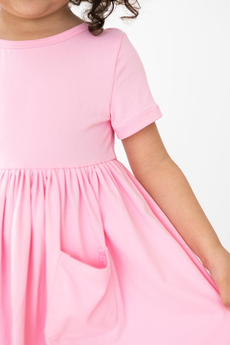 Bubblegum Pink Short Sleeve Pocket Twirl Dress