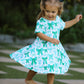St. Patrick's Day Bow Print  Short Sleeves Girls Dress
