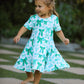 St. Patrick's Day Bow Print  Short Sleeves Girls Dress