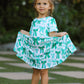 St. Patrick's Day Bow Print  Short Sleeves Girls Dress