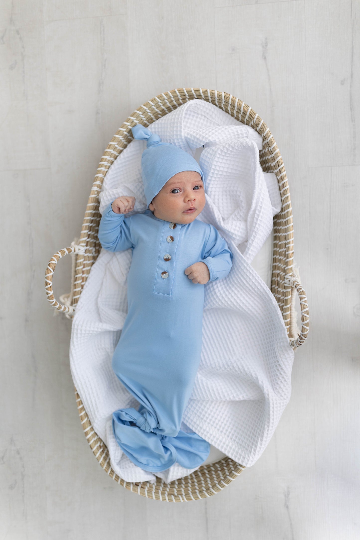 Baby Blue Newborn Knotted Gown & Hat Set