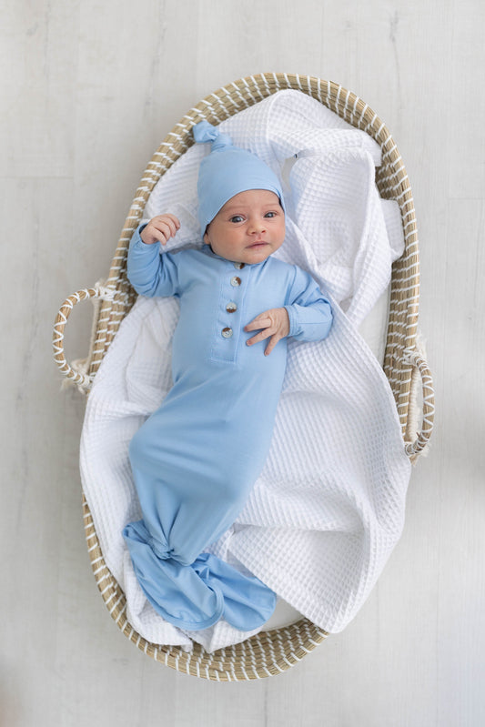 Baby Blue Newborn Knotted Gown & Hat Set