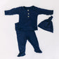 Navy Blue Newborn 3-Piece Baby Outfit With Hat Option