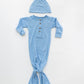 Baby Blue Newborn Knotted Gown & Hat Set