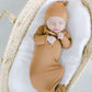 Camel Brown Knotted Baby Gown With Hat/Headband Option (Newborn-3 months)
