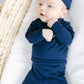 Navy Blue Newborn 3-Piece Baby Outfit With Hat Option