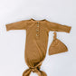 Camel Brown Knotted Baby Gown With Hat/Headband Option (Newborn-3 months)