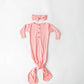 Pink Knotted Baby Gown and Hat/Headband Set (Newborn-3 months)