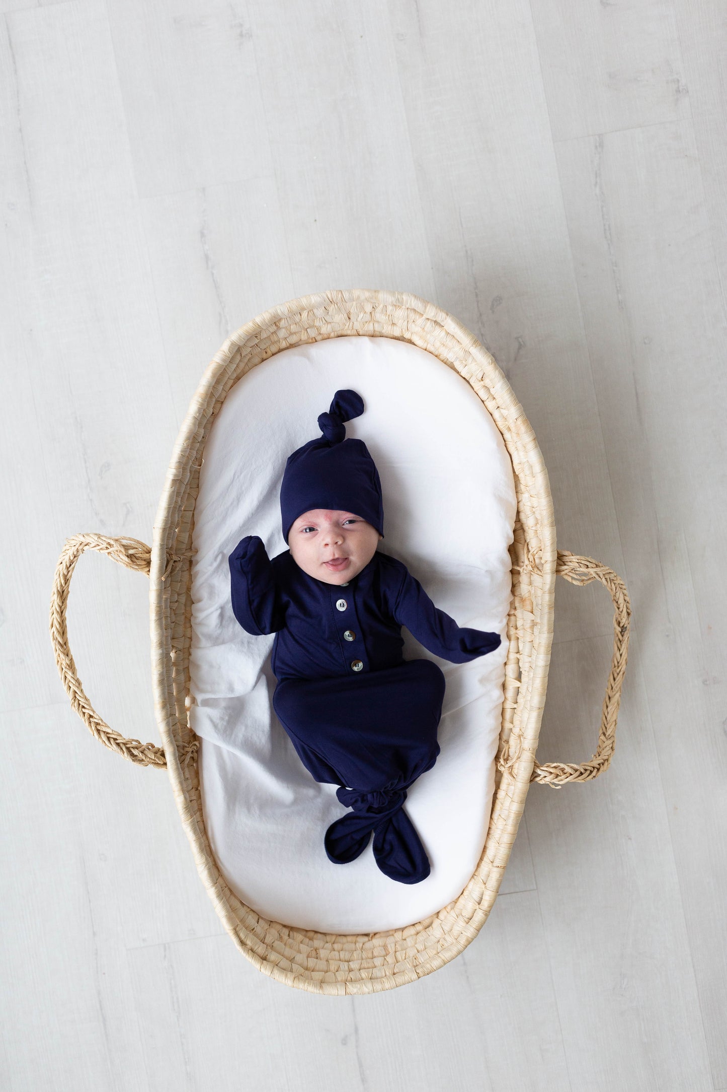 Navy Blue Newborn Knotted Gown and Hat Set