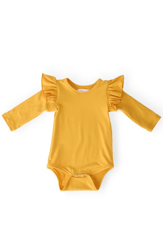 Mustard Long Sleeve Flutter Bodysuit