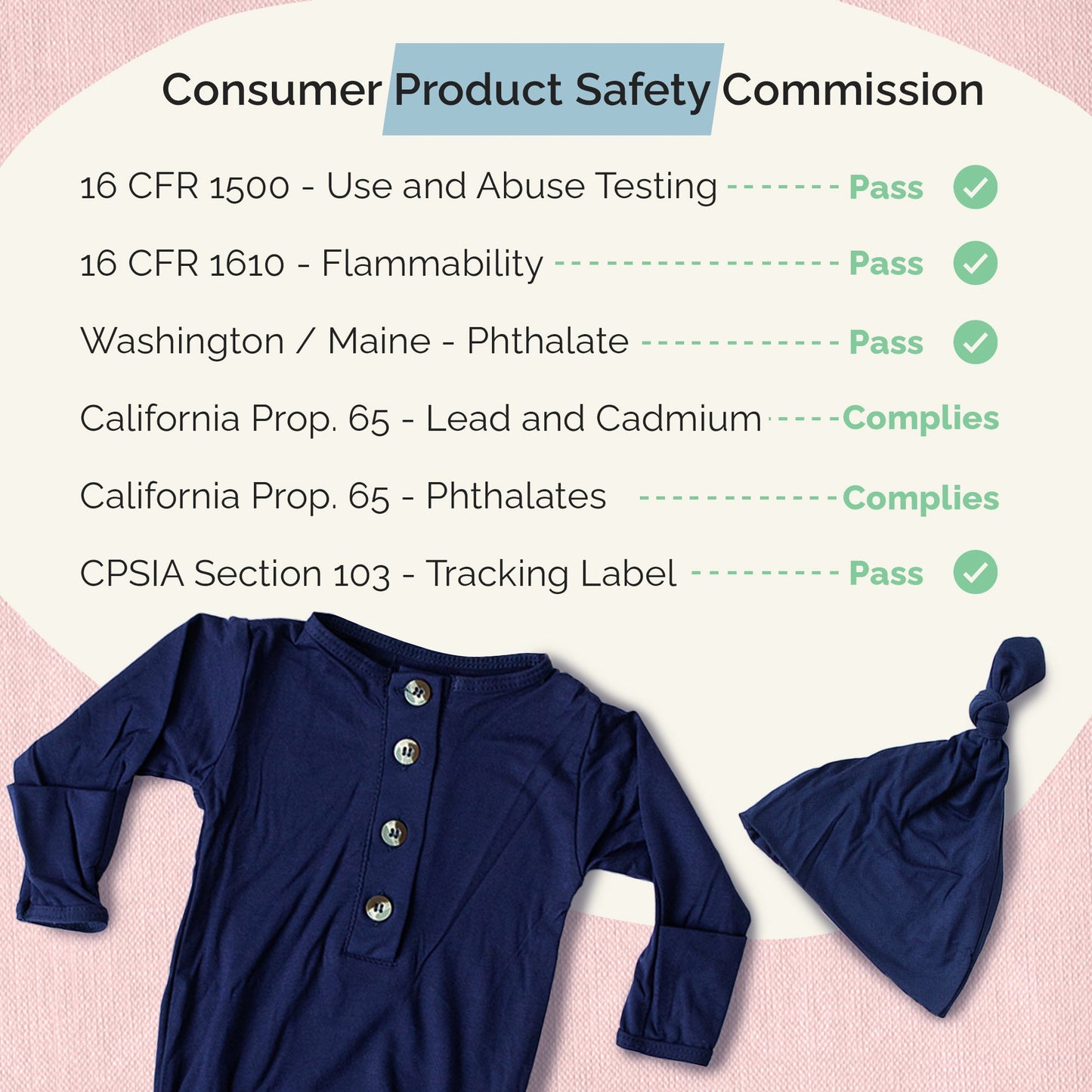 Navy Blue Newborn Knotted Gown and Hat Set