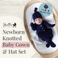 Navy Blue Newborn Knotted Gown and Hat Set