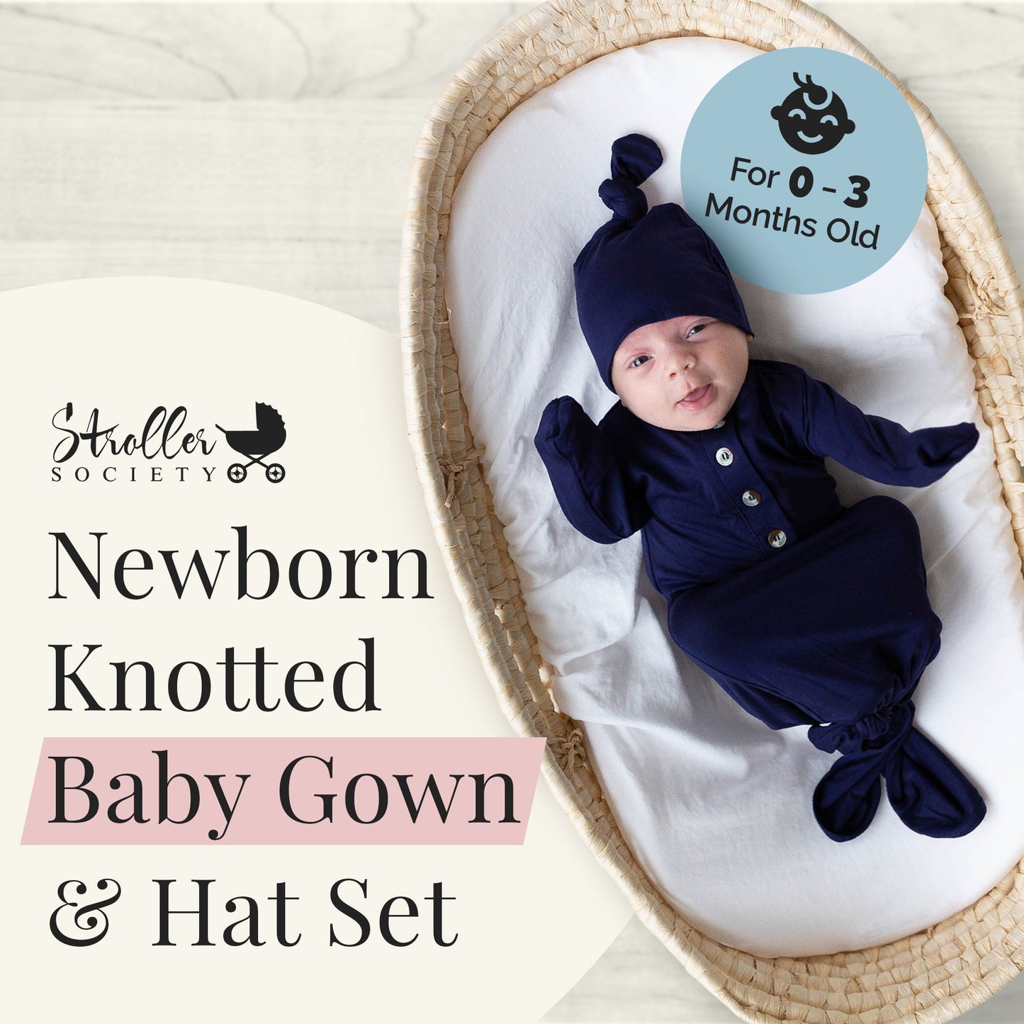 Navy Blue Newborn Knotted Gown and Hat Set