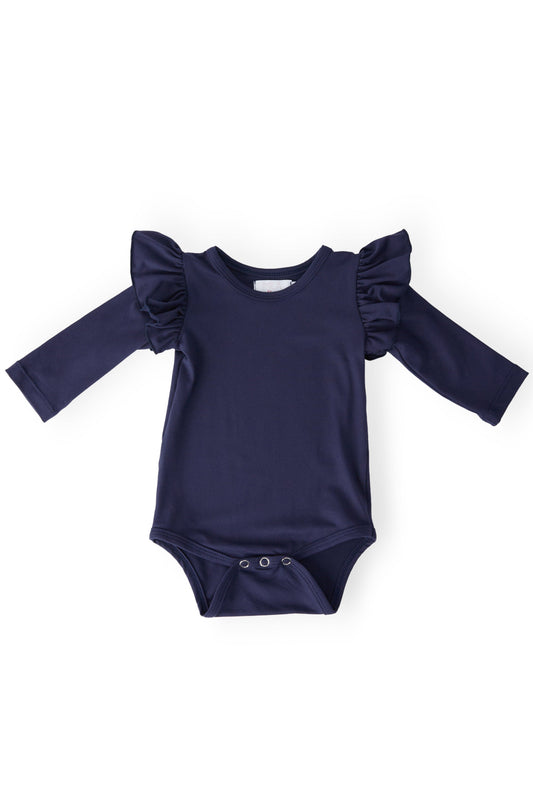 Navy Long Sleeve Flutter Bodysuit