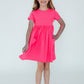 Neon Pink Short Sleeve Pocket Twirl Dress