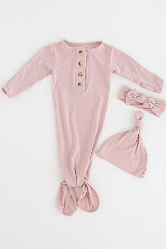 Dusty Rose 3-Piece Newborn Gown Set