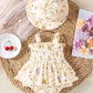 Muslin Floral Smocked Baby Romper with Matching Hat