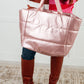 One More Thing Puffy Quilted Waterproof Tote in Pink