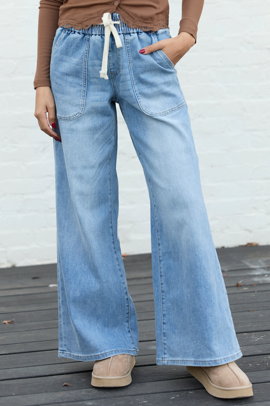 Lottie Wide Leg Cropped Tie Jeans