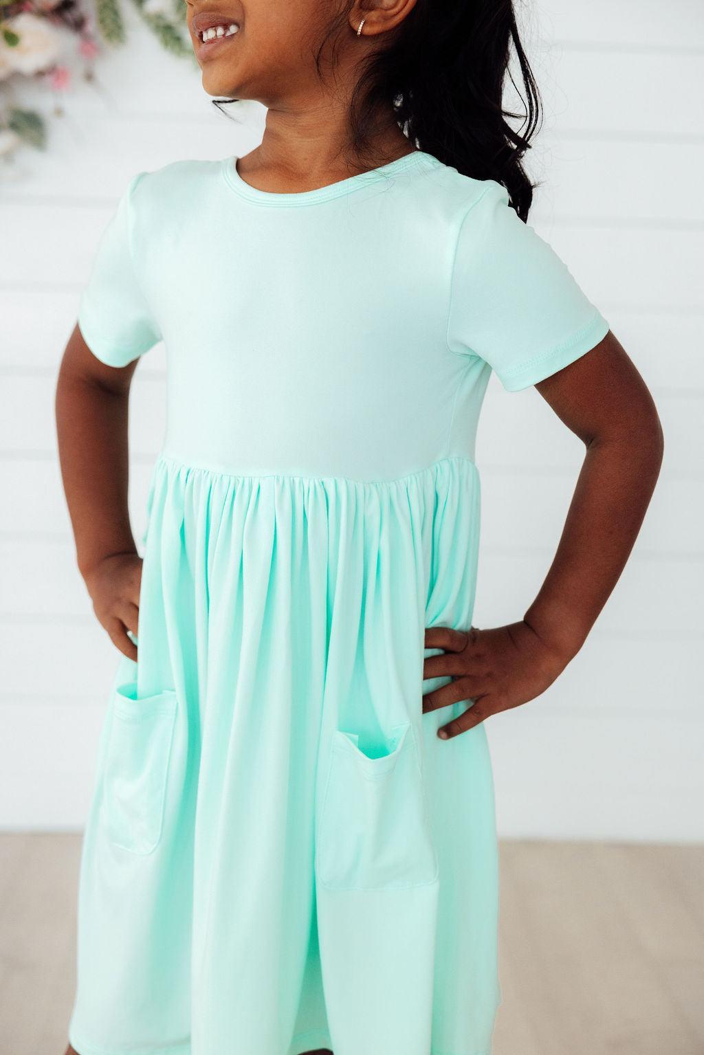 Pastel Green Short Sleeve Pocket Twirl Dress